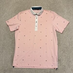 Greyson Golf Polo Shirt Mens Large Pink Birds Sharks AOP Short Sleeve Outdoor